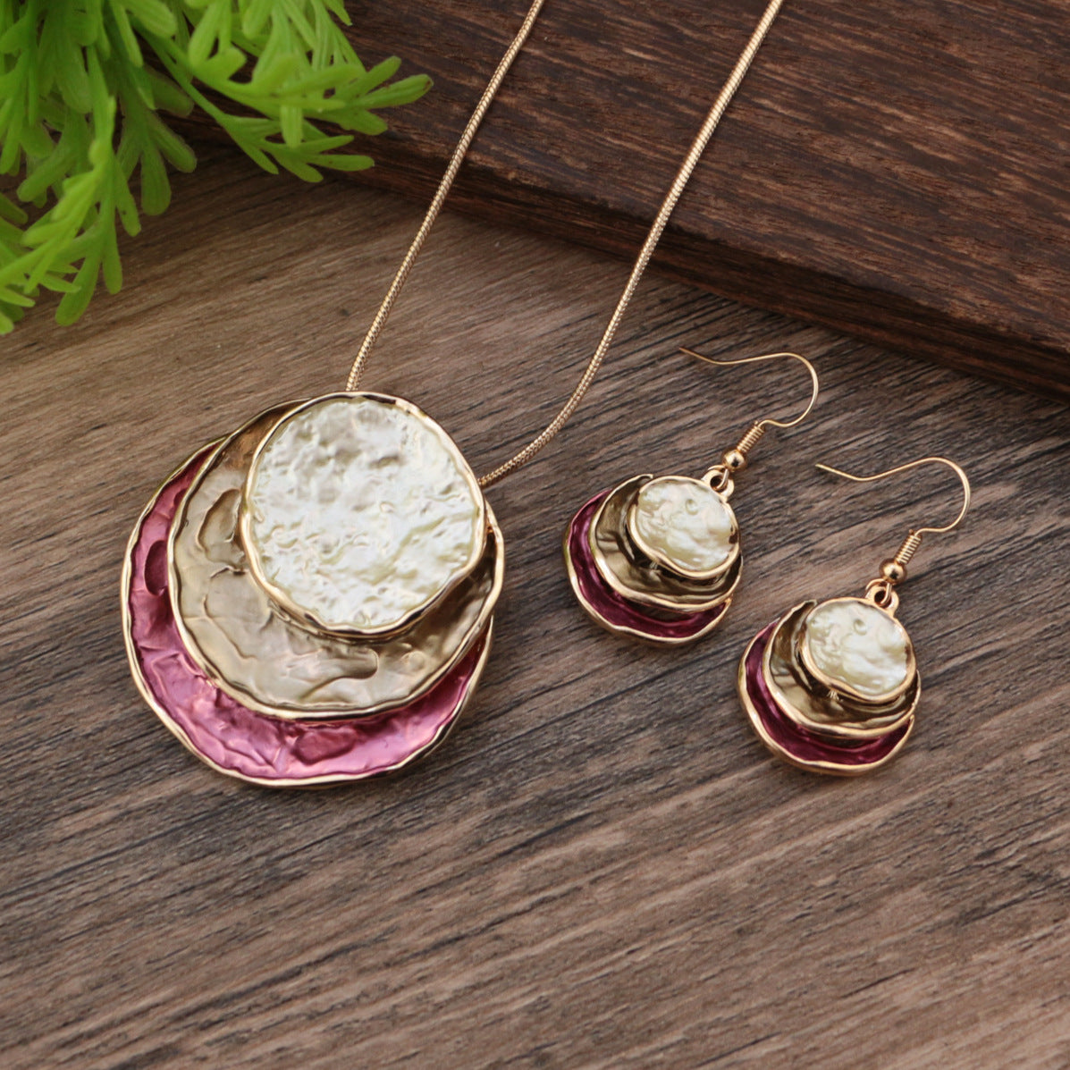 Abstract Multi-Tone Pendant & Earring Set