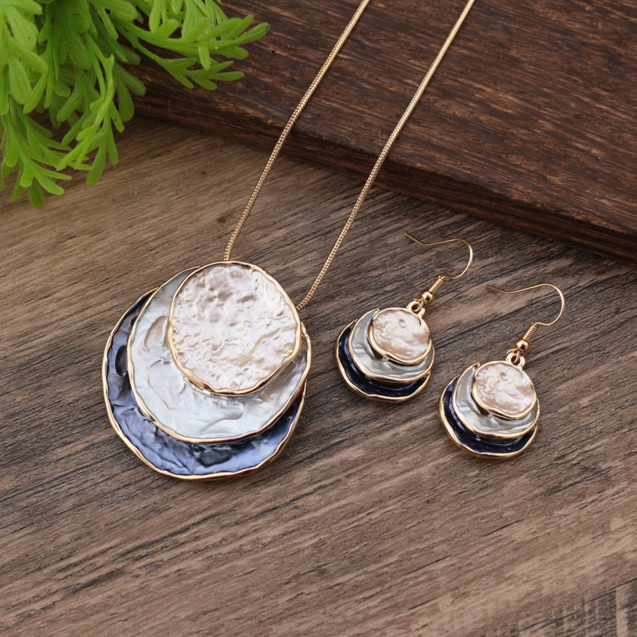 Abstract Multi-Tone Pendant & Earring Set