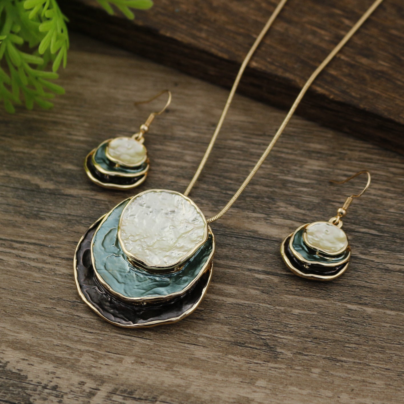 Abstract Multi-Tone Pendant & Earring Set