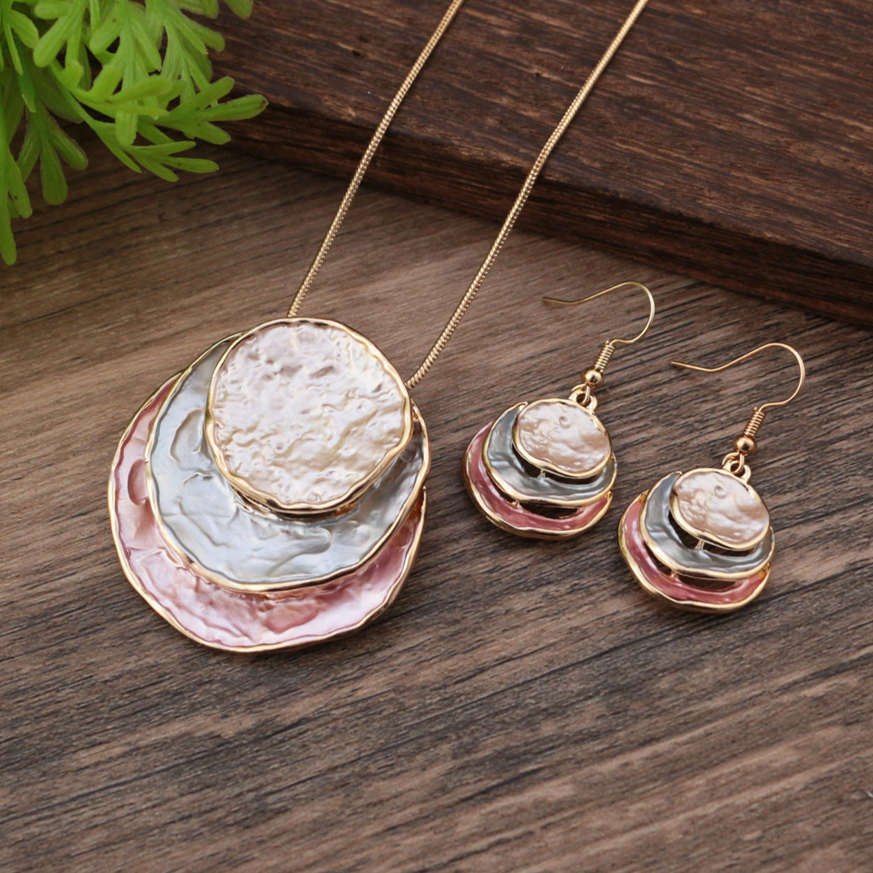 Abstract Multi-Tone Pendant & Earring Set