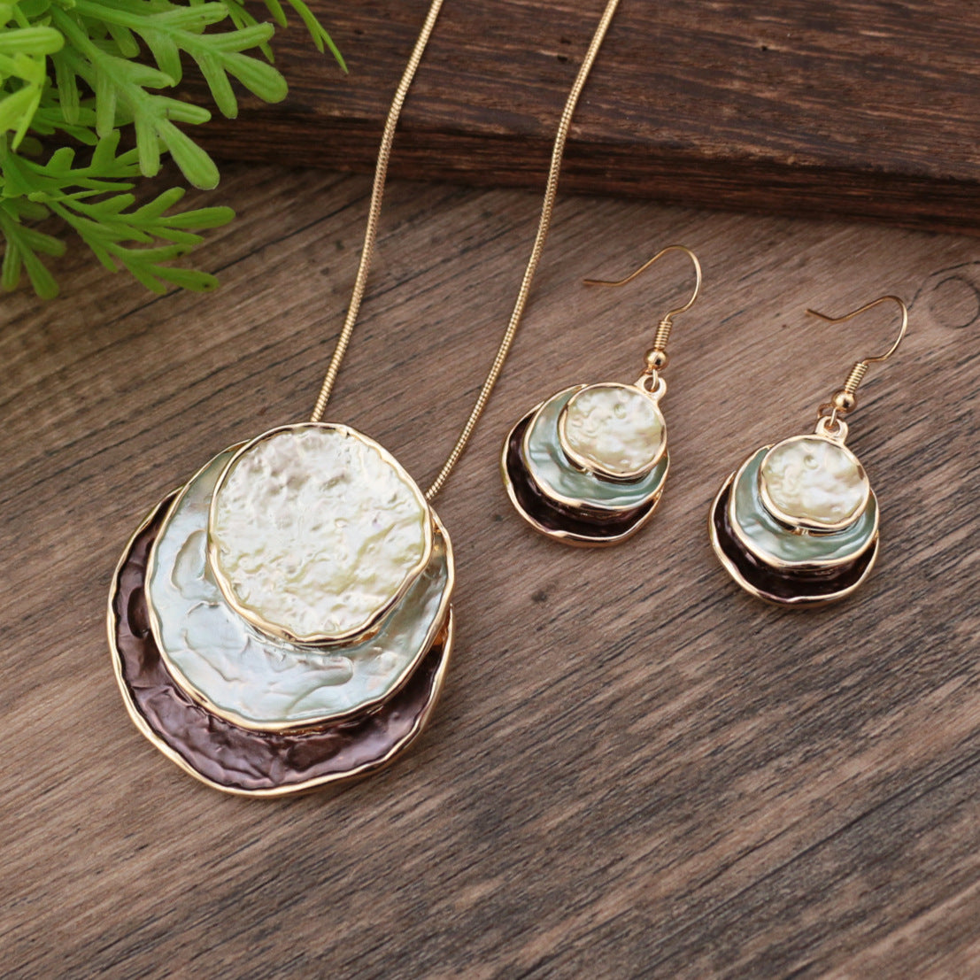 Abstract Multi-Tone Pendant & Earring Set