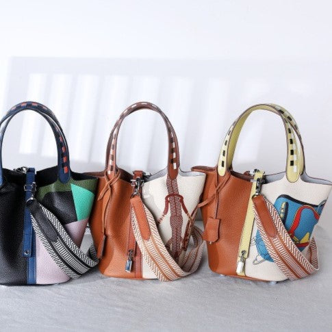 Printed Basket Leather Tote