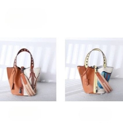 Printed Basket Leather Tote