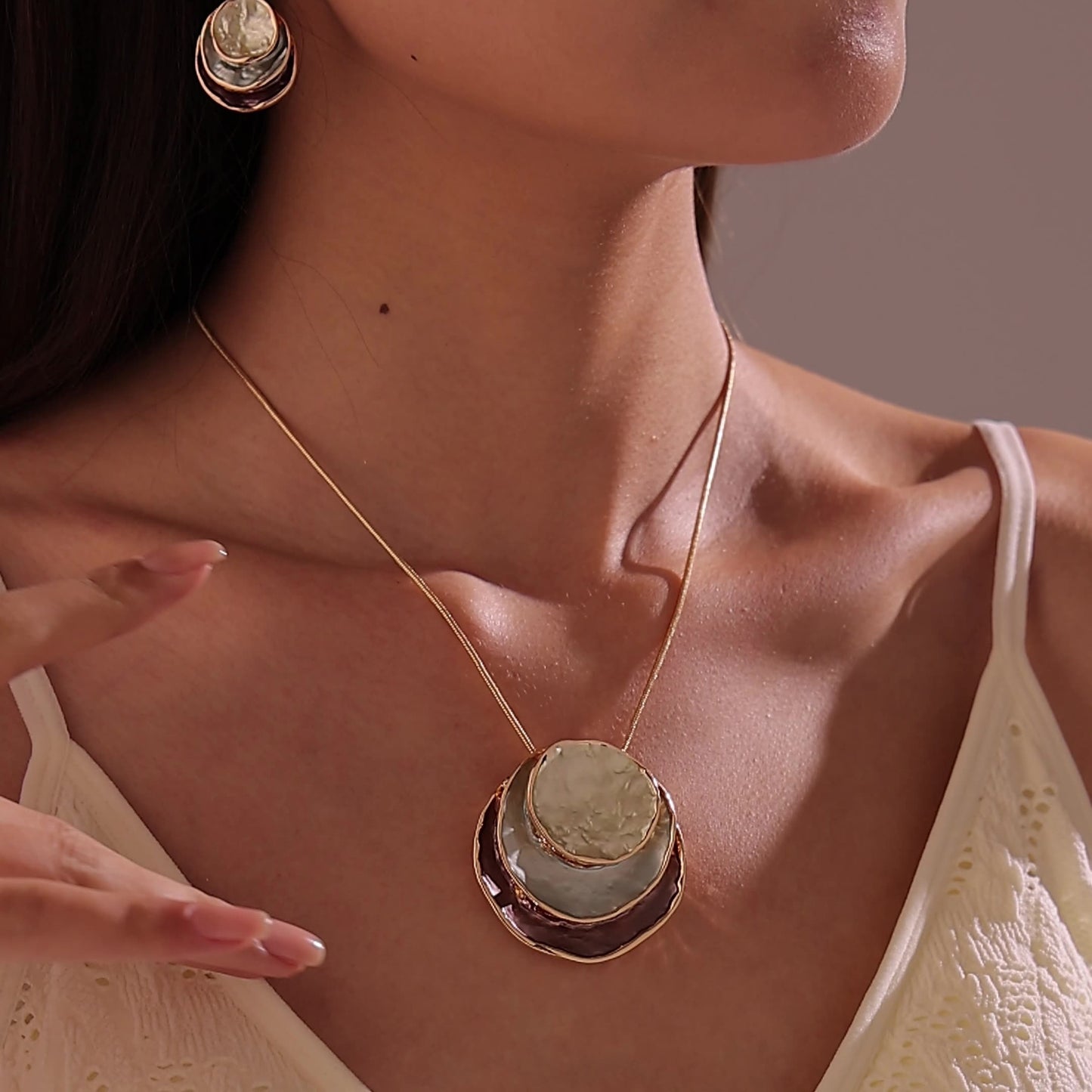 Abstract Multi-Tone Pendant & Earring Set
