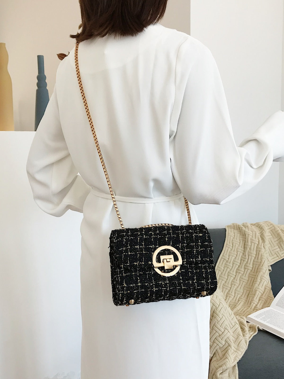 Midnight Tweed Charm Bag