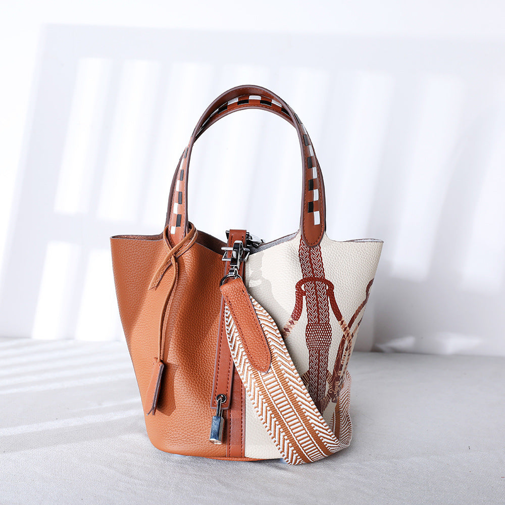 Printed Basket Leather Tote