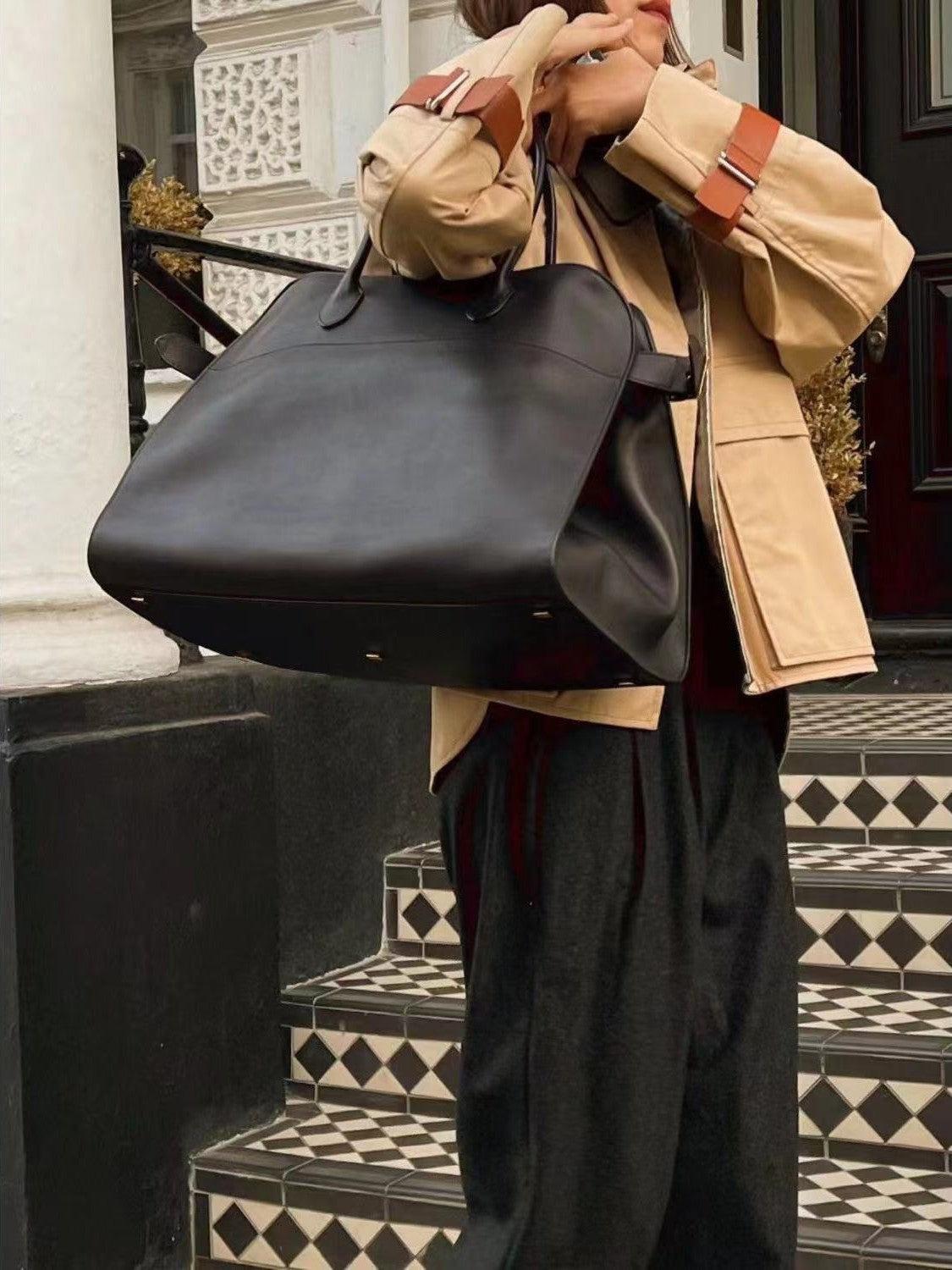 Grand Buckle Top-Handle Tote
