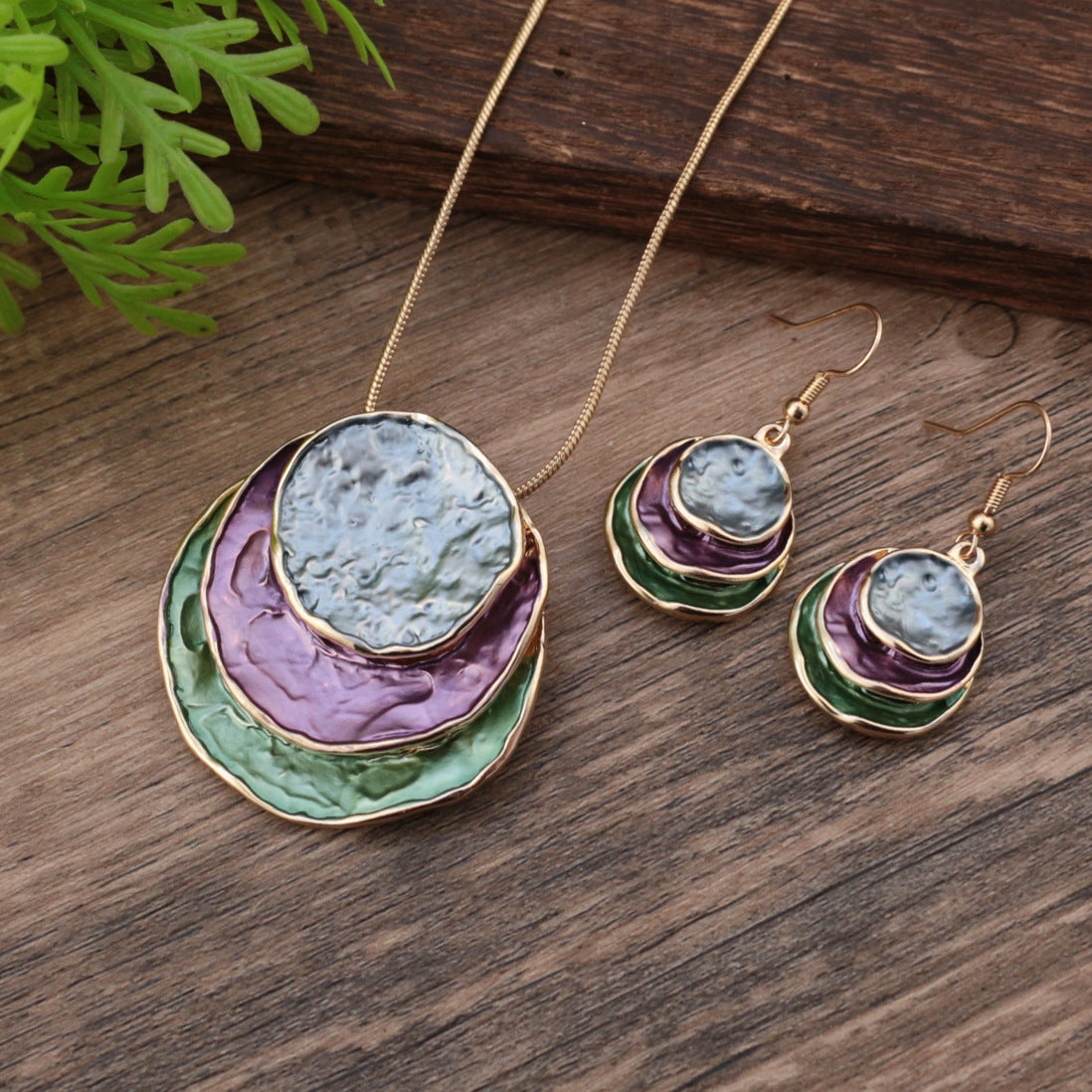 Abstract Multi-Tone Pendant & Earring Set