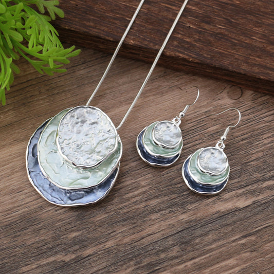 Abstract Multi-Tone Pendant & Earring Set