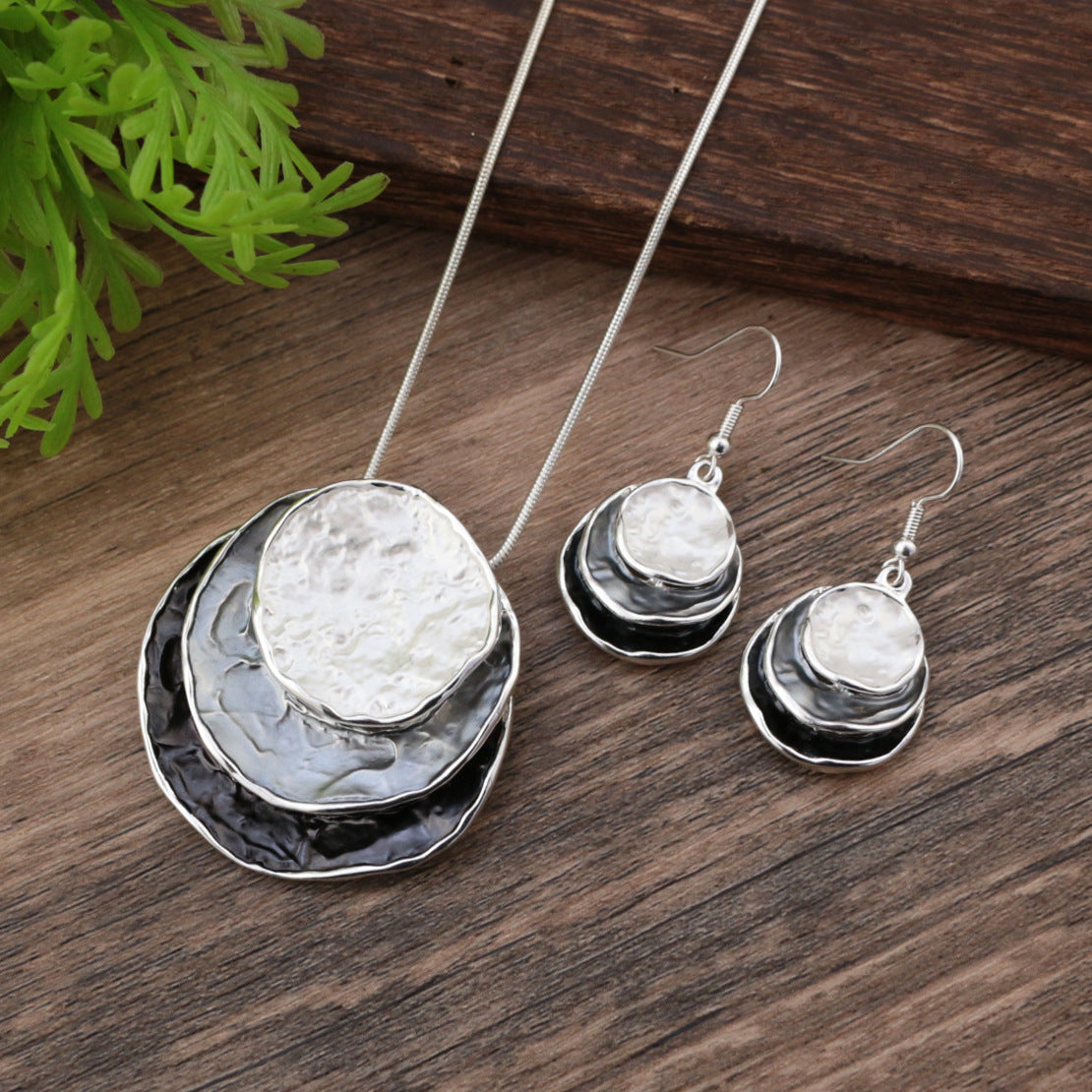 Abstract Multi-Tone Pendant & Earring Set