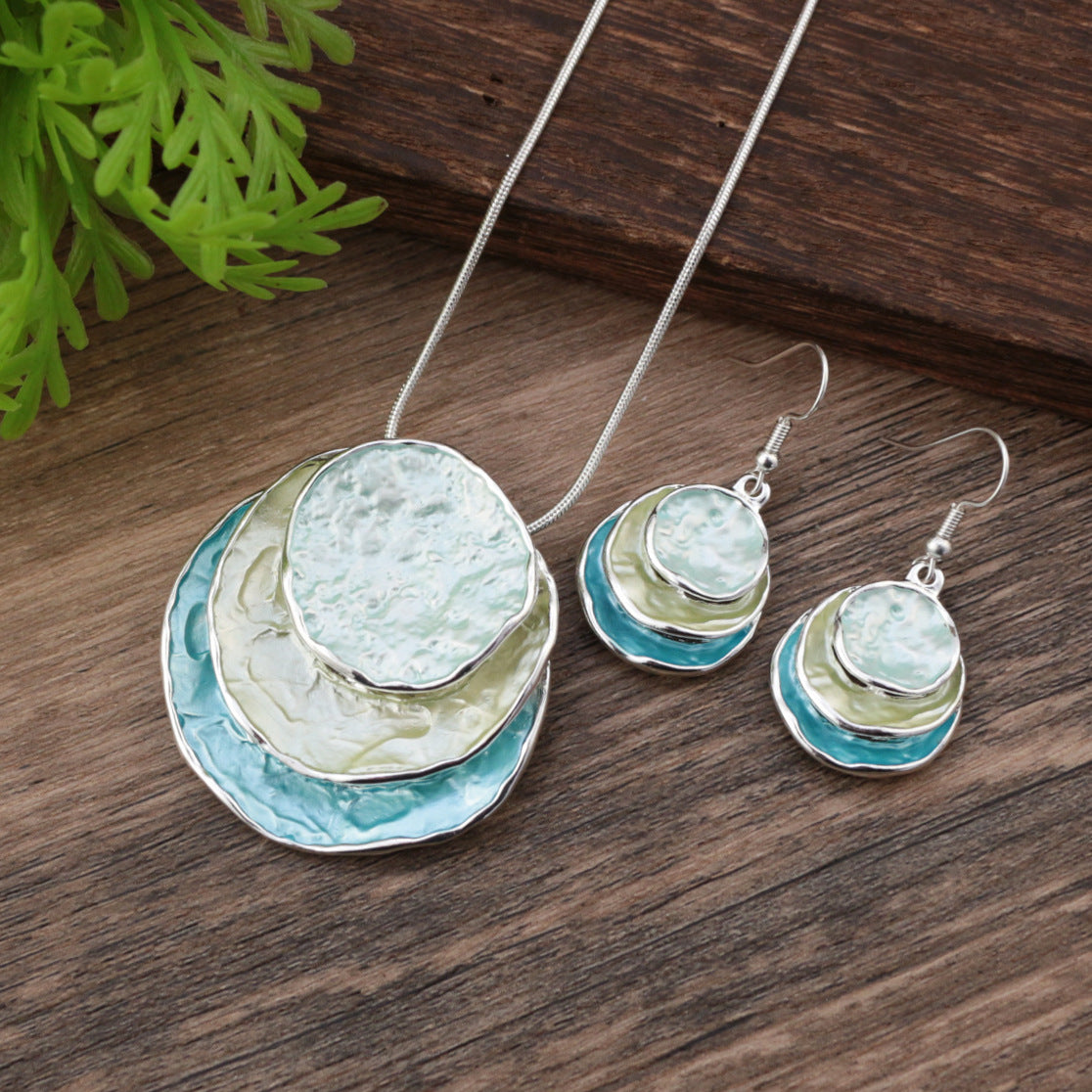 Abstract Multi-Tone Pendant & Earring Set